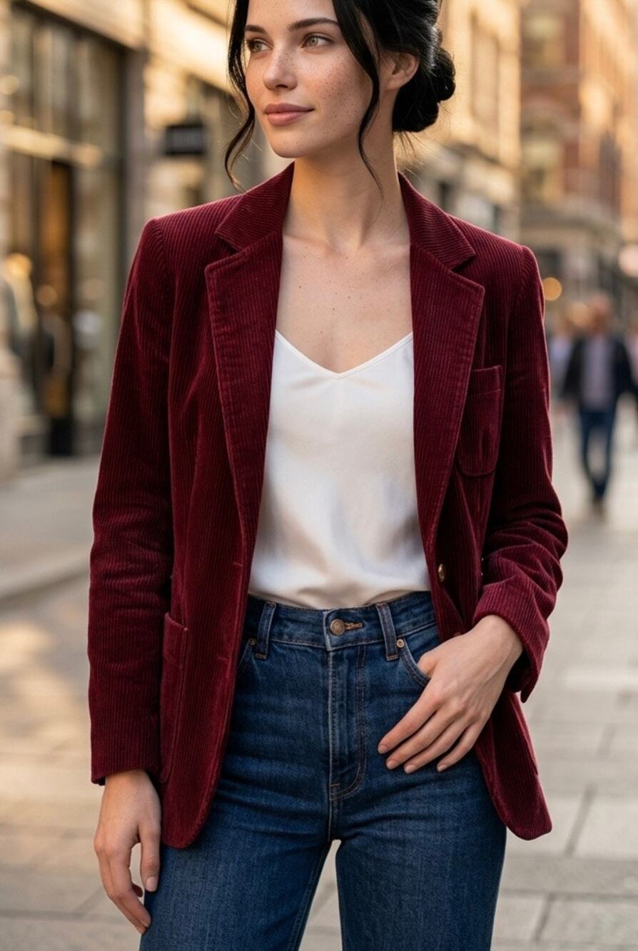 VTG 70s Burgundy Corduroy Blazer Jacket Womens 7/8 XS Made Japan Academia Preppy